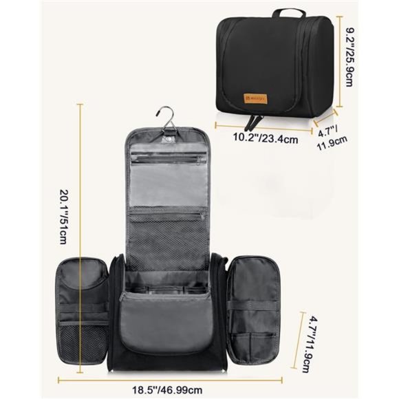 Toiletry Bag for Women & Men,Water-resistant Travel Makeup Bag with Hanging Hook - Picture 6 of 6